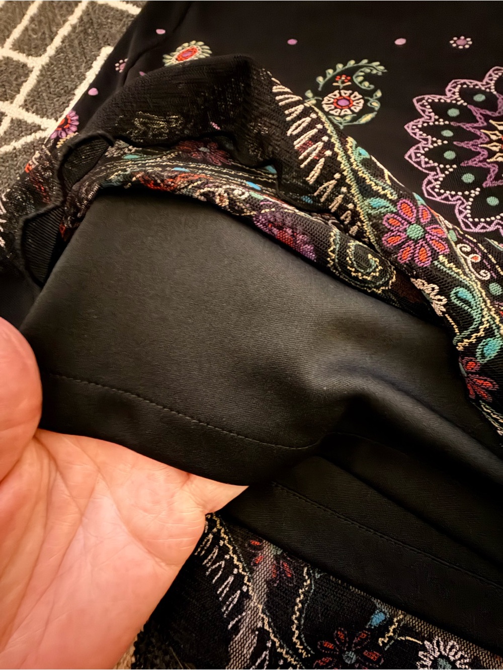 French Connection Black A-Line Skirt with Multicolor Floral Embroidery - Picture 4 of 9